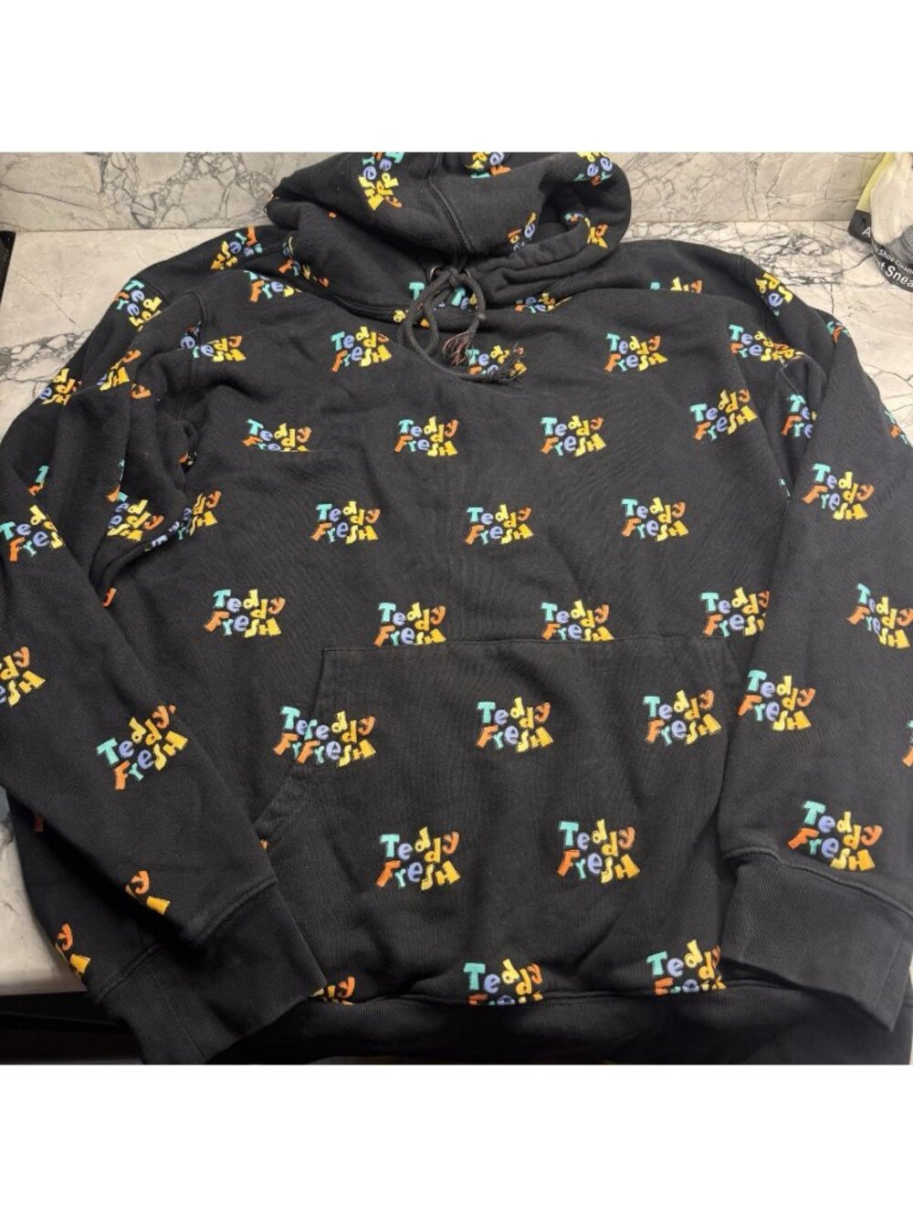 Teddy Fresh Hoodie Retro Logo Print All Over Black Size XL Sweatshirt